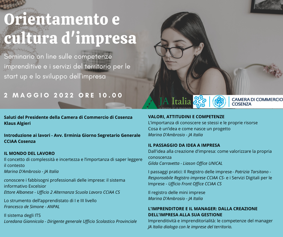 Orientamento e cultura d'impresa 2 maggio 2022 ore 10 - registrati per partecipare