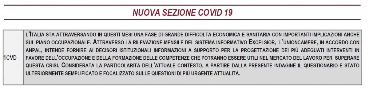 Nuova sezione Covid-19 sul questionario